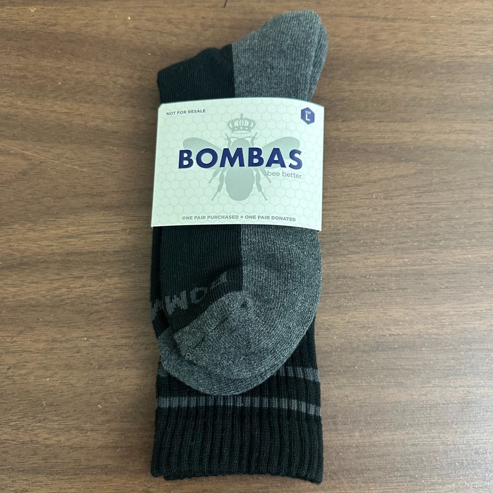 Bombas Bee Better Crew Socks Black Gray Graphic Print Soft Knit Mens Large